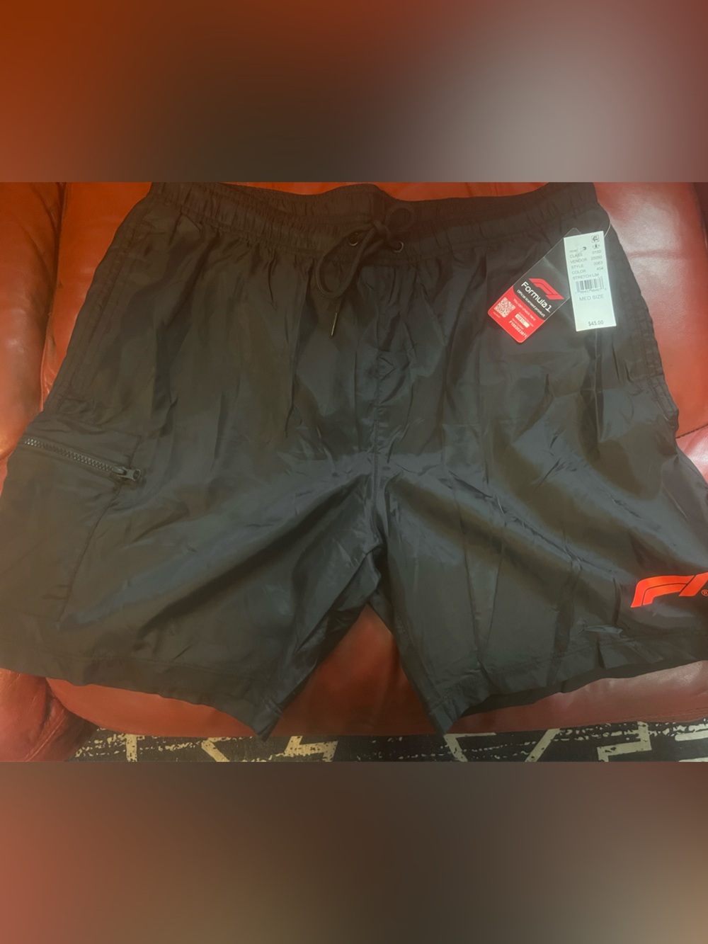 NWT Formula 1 Men's Athletic Shorts M Black Drawstring Elastic Zip Pocket -lined